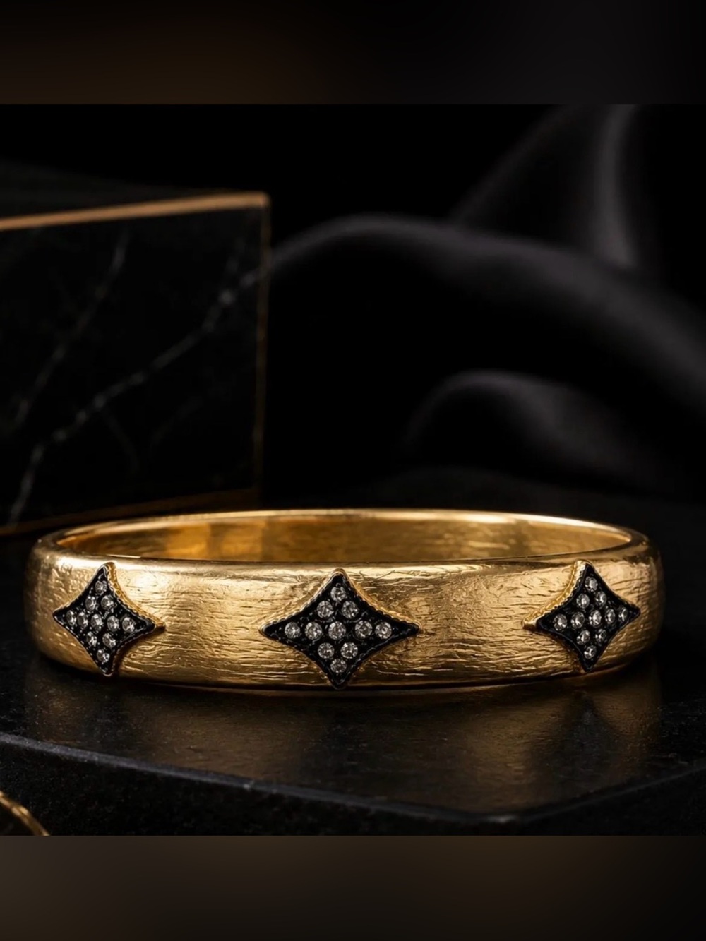 Matte Gold, Hematite and CZ Bangle